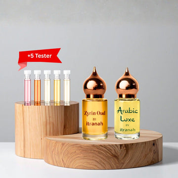 Itranah 2 Pcs Attar Set Zyrin Oud And Arabic Luxe 6 Ml Each with 5 Free Testers